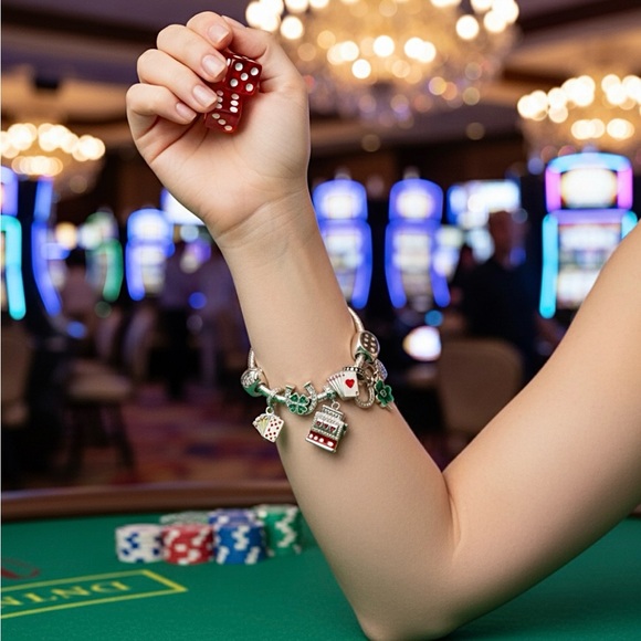 Linx Snake Chain Bracelet with Gambling and Casino Themed Charms - Picture 1 of 8